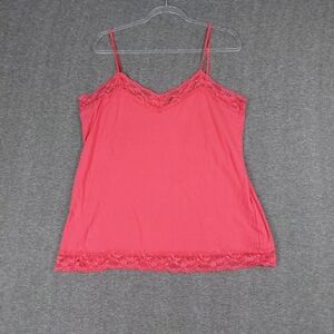 DEB WOMENS VINTAGE Y2K BRIGHT WATERMELON PINK FEMININE LACE TRIM CAMI SIZE 2X